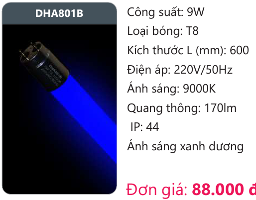 BÓNG ĐÈN TUÝP LED DUHAL MÀU XANH LAM DHA801B