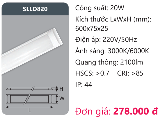 ĐÈN LED TUÝP DẸP CHỤP MICA DUHAL 0,6M SLLD820