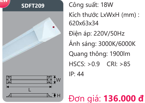 ĐÈN TUÝP LED DUHAL SDFT209 18W