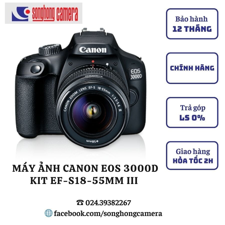 Máy ảnh Canon EOS 3000D kit EF-S18-55mm III Mới 100%