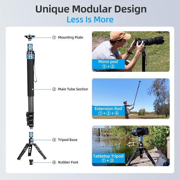 Chân đơn Monopod SIRUI P-424 FL Carbon (không kèm củ) - Chính hãng