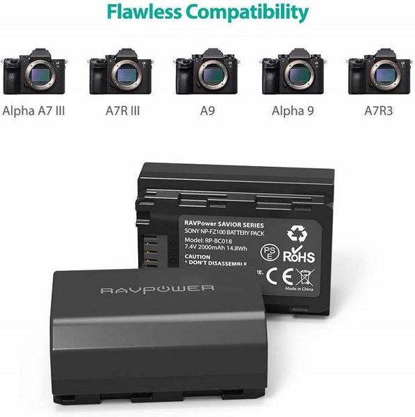 Bộ combo 2 pin + sạc Ravpower NP-FZ100 (dùng cho máy ảnh Sony)