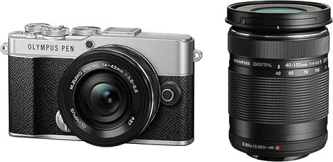 Máy ảnh OM System Pen E-P7 bộ 2 lens kit lens 14-42mm + 40-150mm (Màu Bạc)