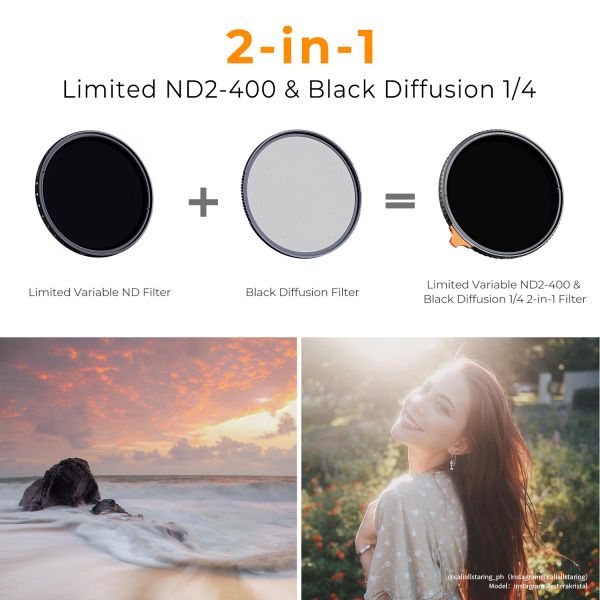 Filter K&F Black Mist 1/4 và ND2-400 Variable ND (2 trong 1) - KF01.2021