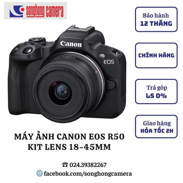Máy ảnh Canon EOS R50 + Lens Canon RF 18-45mm - Màu đen