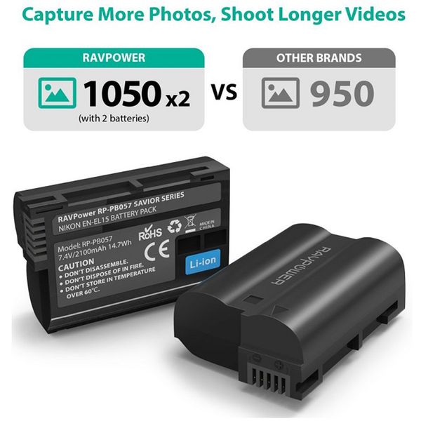 Bộ 2 Pin + Sạc đôi Ravpower EN-EL15 (El15)