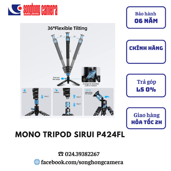 Chân đơn Monopod SIRUI P-424 FL Carbon + Ballhead VA5 - Chính hãng