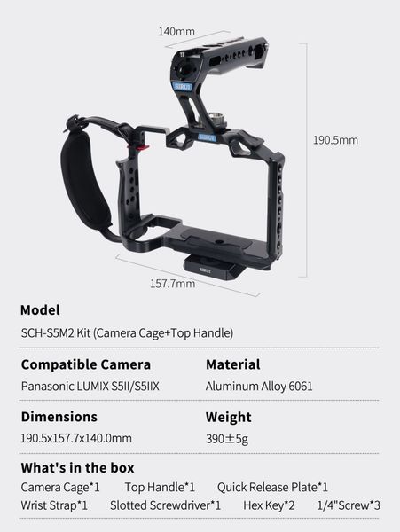 Khung bảo vệ máy ảnh SIRUI Camera Cage KIT for Lumix S5 II /S5 IIX ( kèm tay cầm) - Chính hãng