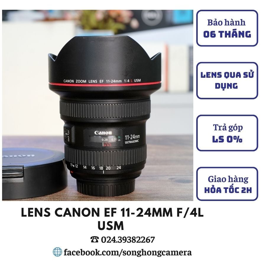 Lens Canon EF 11-24mm F4L USM ( lens qua sử dụng, nguyên bản, độ mới 98%)