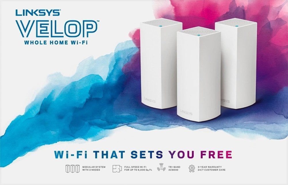  Linksys Velop Mesh WiFi System WHW-0301-AH, Tri-Band, 1-Pack (AC2200)- 3 băng tần tốc độ 2200Mbps 