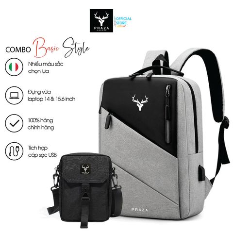 Combo Ba Lô Nam Nữ Cá Tính Có Cổng Sạc USB Và Túi Đeo Chéo PRAZA - BL190DC127