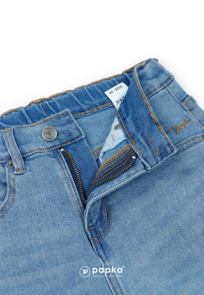 Quần jeans nữ lưng thun Papka 4057 form baggy xanh nhạt