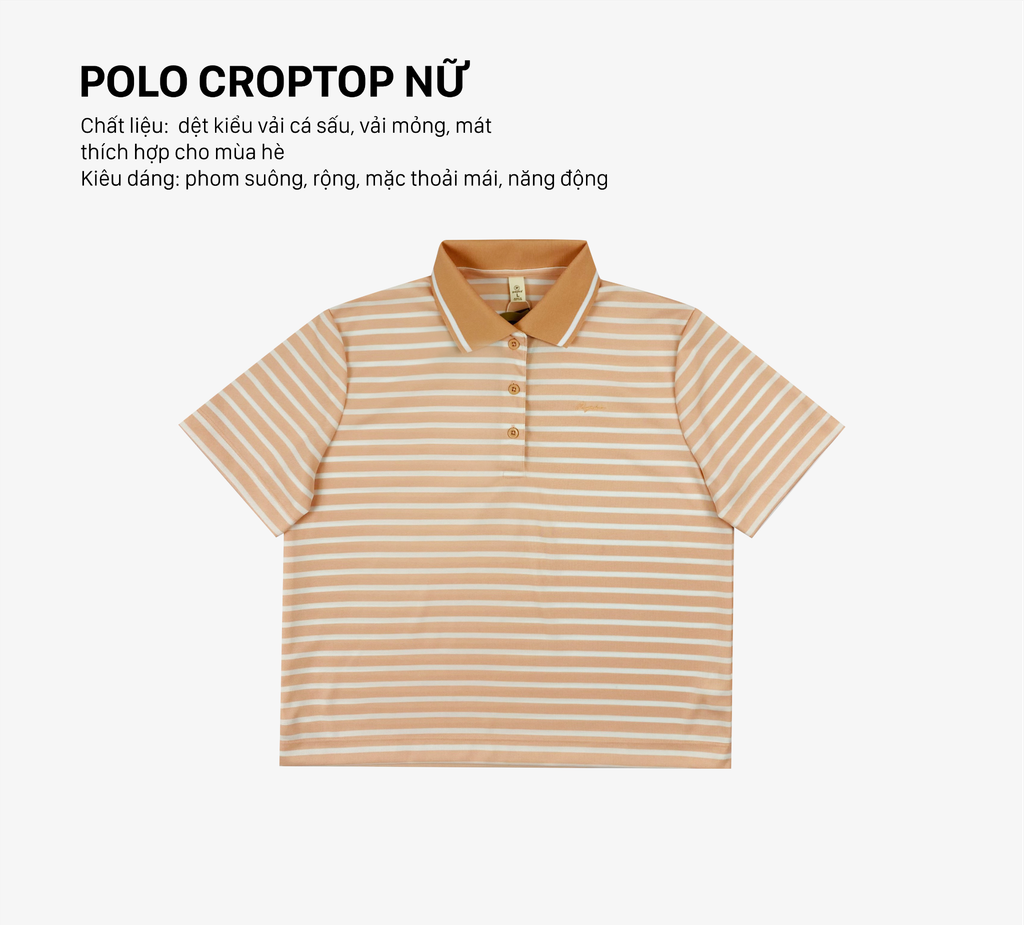 Áo polo nữ Papka croptop 3056 sọc cam phối viền sọc cổ