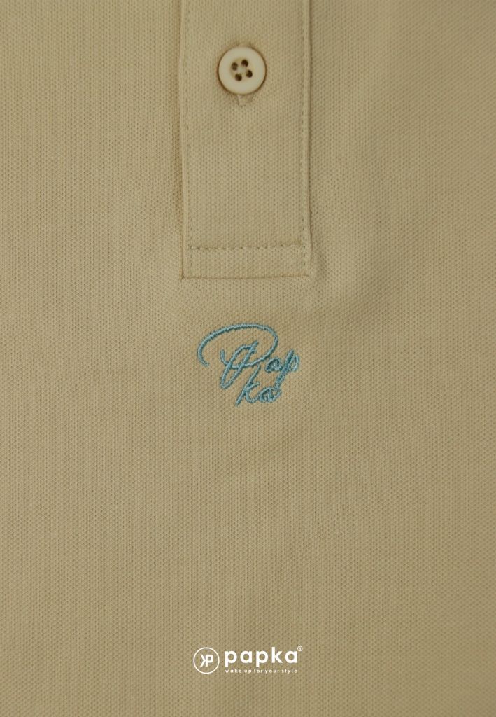 Áo polo nam cao cấp Papka 1118 kem phối logo xanh thêu trụ