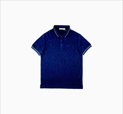 Áo nam Papka 1108 xanh đen xước phối viền cổ trắng