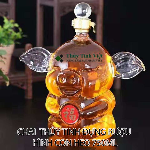 Chai thủy tinh đựng rượu hình con heo chữ LỘC - 750ml