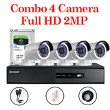 Trọn bộ 4 Camera DS-2CE16D0T-IR + Đầu ghi hình HIKVISION độ phân giải 2MP