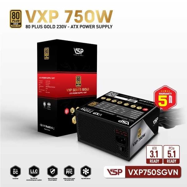 Nguồn VSP VXP SGVN Gold 230V - Đen | 750W | 80+ Gold