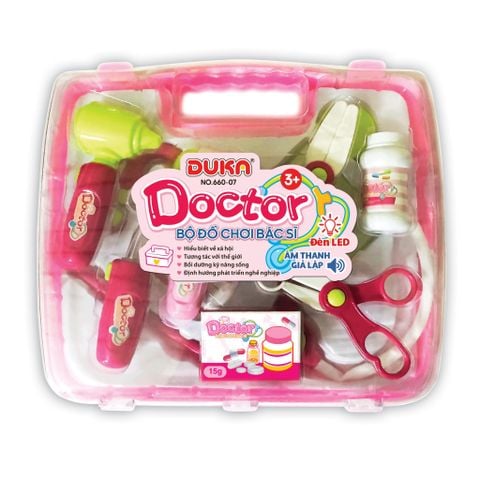  Đồ Chơi DUKA: Bộ Đồ Chơi Bác Sĩ - Màu Hồng Có Đèn Báo (Quai Xách Vuông) 