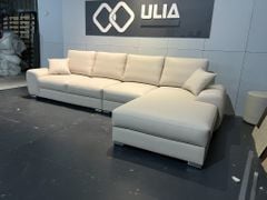 Sofa góc L bọc da màu trắng