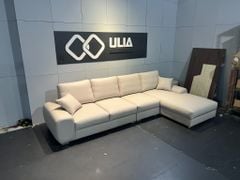 Sofa góc L bọc da màu trắng