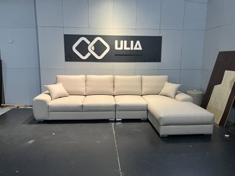 Sofa góc L bọc da màu trắng