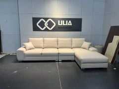 Sofa góc L bọc da màu trắng