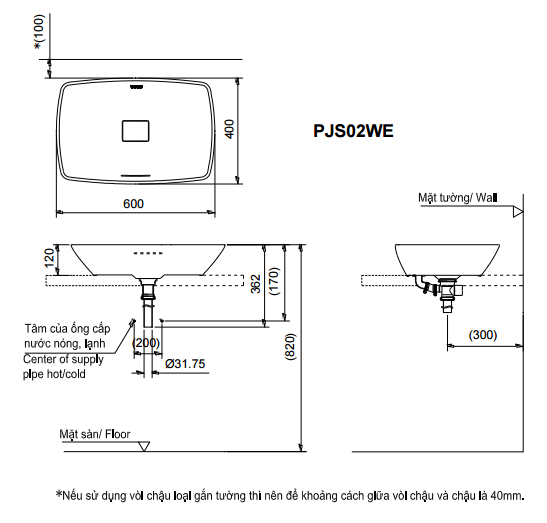 Chậu đặt trên bàn PJS02WE#GW