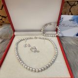  Bộ trang sức Vòng cổ - Vòng tay - Nhẫn- Hoa tai Ngọc trai xám thương hiệu Opal 