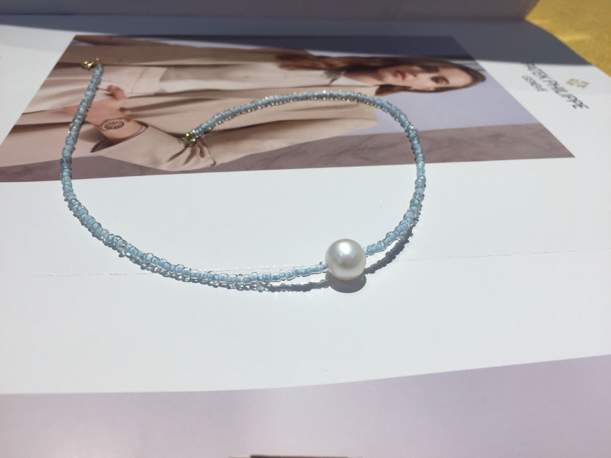  Vòng cổ Choker hạt Pha lê kết hợp Ngọc trai phong cách trẻ trung Opal 