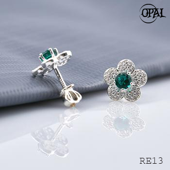  RE13- Hoa tai bạc đính đá Ross OPAL 