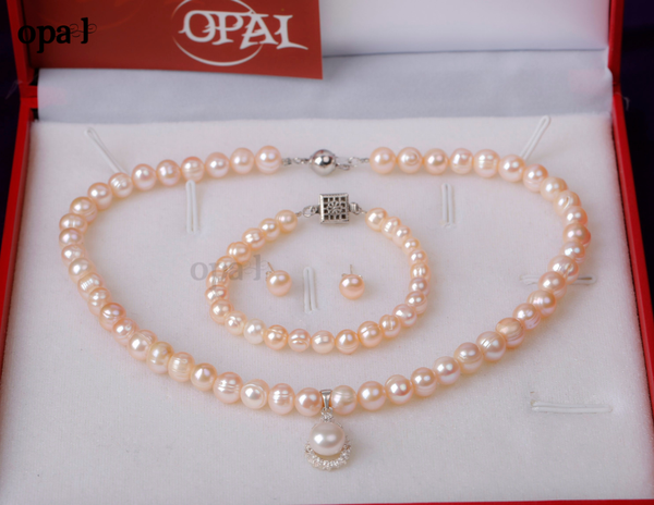  Bộ Trang sức Vòng cổ - Vòng Tay - Hoa tai Ngọc trai hồng thương hiệu Opal 