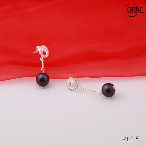  PE25- Hoa tai bạc đính ngọc trai OPAL 