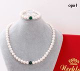  Bộ ngọc trai trắng 8li đính đá mã não 10 li phong thuỷ dành tặng Mẹ thương hiệu Opal 