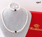  Bộ ngọc trai trắng 8li đính đá mã não 10 li phong thuỷ dành tặng Mẹ thương hiệu Opal 
