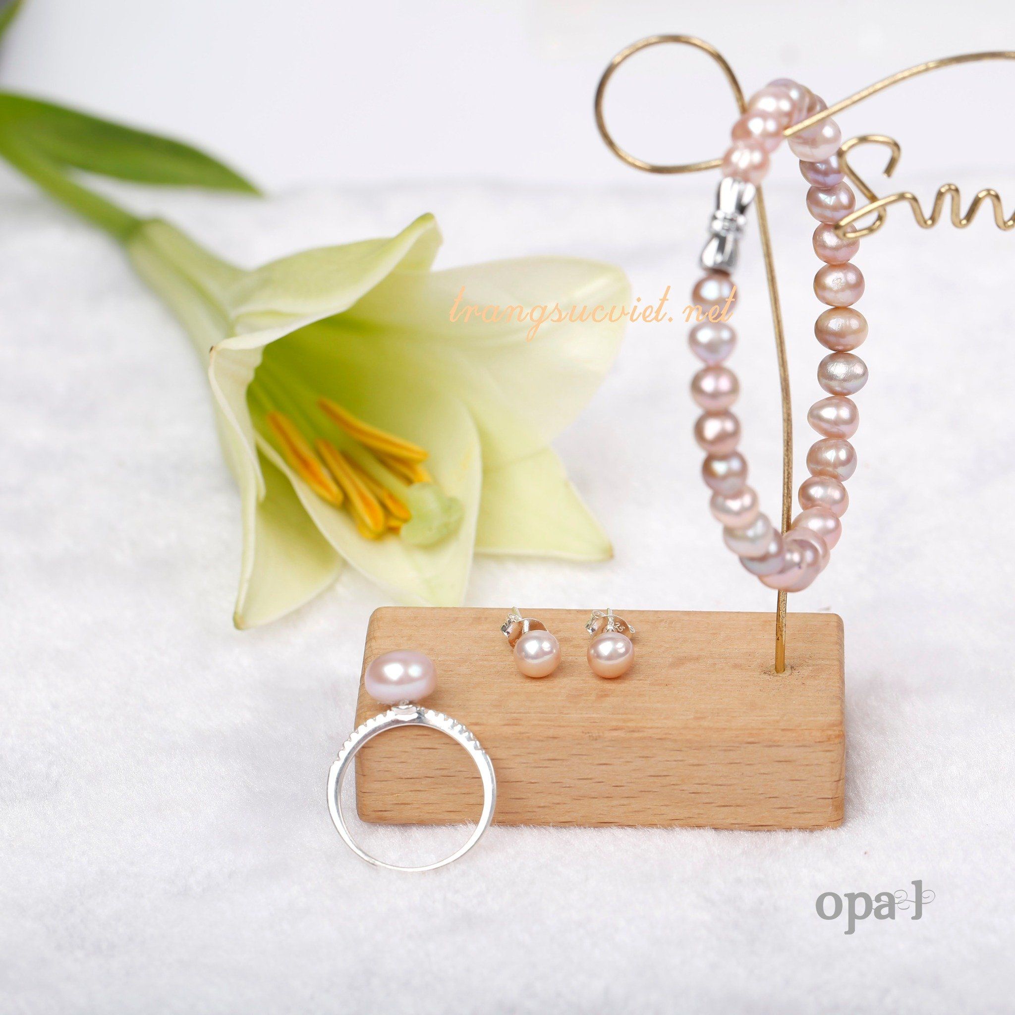  Bộ Vòng cổ , Vòng tay, hoa tai ngọc trai nhí màu tím thời thượng thương hiệu Opal 