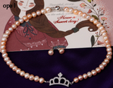  Bộ Trang sức Vòng cổ - Hoa tai Ngọc trai hồng mặt dây vương miện  thương hiệu Opal 