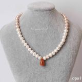  Chuỗi vòng cổ ngọc trai trắng hồng mặt đá giọt nước 