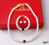  Bộ ngọc trai trắng 8li đính đá mã não 10 li phong thuỷ dành tặng Mẹ thương hiệu Opal 