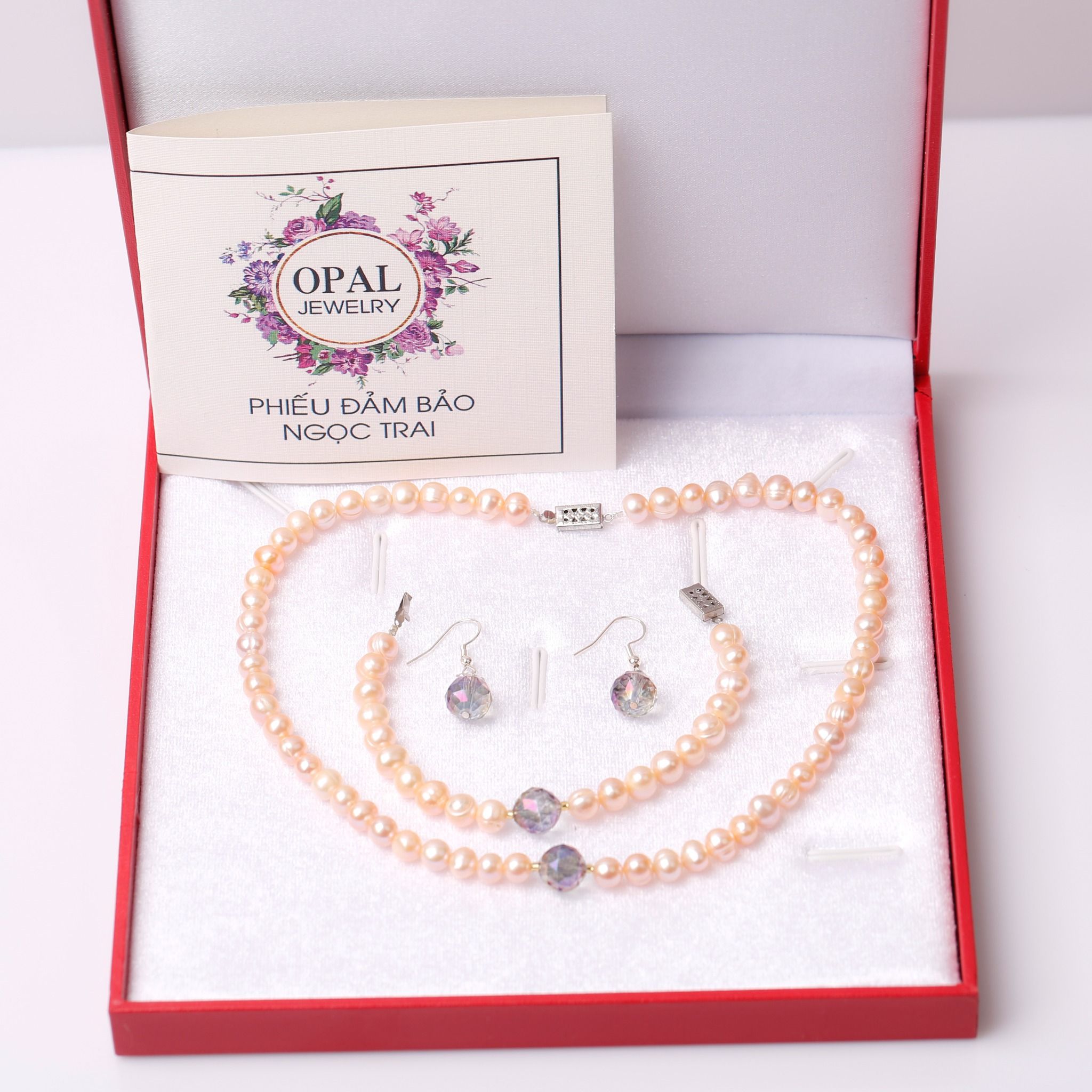  Bộ trang sức Vòng cổ-Vòng tay-Hoa tai Ngọc trai hồng sang trọng, tinh tế thương hiệu Opal 
