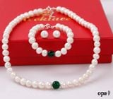  Bộ ngọc trai trắng 8li đính đá mã não 10 li phong thuỷ dành tặng Mẹ thương hiệu Opal 