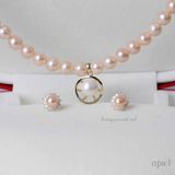  Vòng cổ ngọc trai ánh hồng 8,9 ly + hoa tai ngọc đính đá 