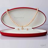  Vòng cổ ngọc trai ánh hồng 8,9 ly + hoa tai ngọc đính đá 