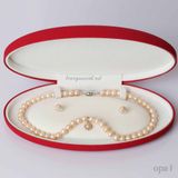  Vòng cổ ngọc trai ánh hồng 8,9 ly + hoa tai ngọc đính đá 