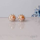  Vòng cổ ngọc trai ánh hồng 8,9 ly + hoa tai ngọc đính đá 