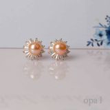  Hoa tai ngọc trai ánh hồng đính đá 