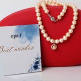  Vòng cổ ngọc trai ánh hồng 8,9 ly + hoa tai ngọc đính đá 