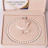  Vòng cổ ngọc trai trắng 8,9ly+ hoa tai đá đính ngọc 