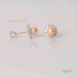  Vòng cổ ngọc trai ánh hồng 8,9 ly + hoa tai ngọc đính đá 