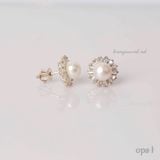  Vòng cổ ngọc trai trắng 8,9ly+ hoa tai đá đính ngọc 